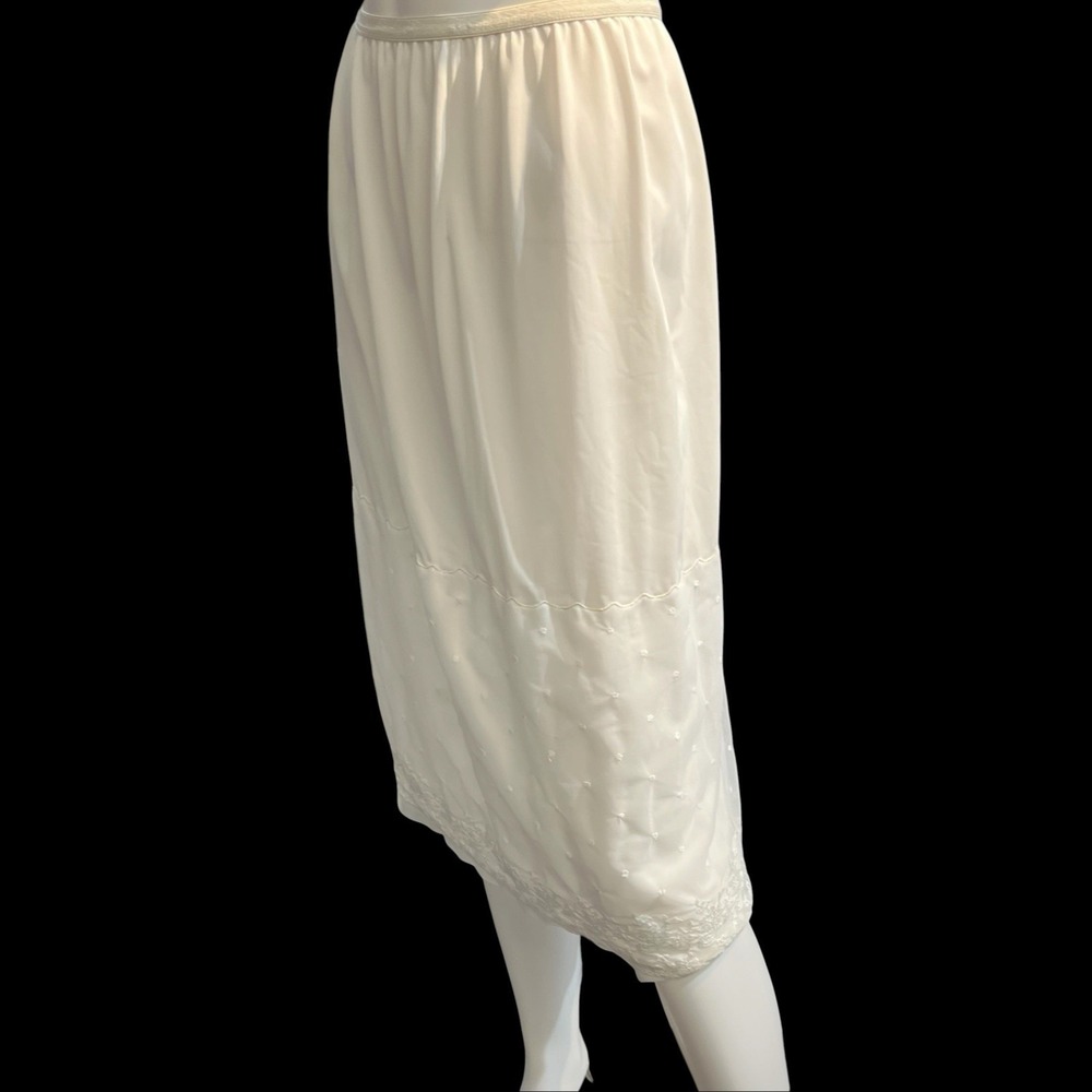Vintage Sheer White Satin Skirt Embroidered Midi Fairy Romantic Feminine Cottage